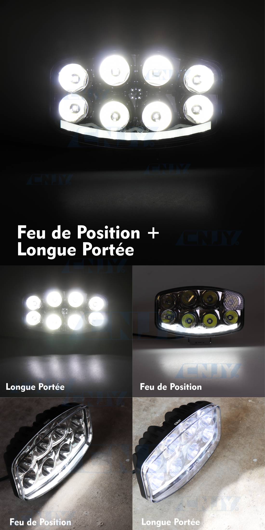 12V 24V LED Phare Longue Portée Feu Route + Position Blanc Orange Camion  VTT 4x4